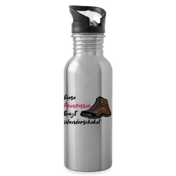 Prinzessin trägt Wanderschuhe, Wandern, Hiking - Trinkflasche mit integriertem Trinkhalm - Lightsilver - Rechts