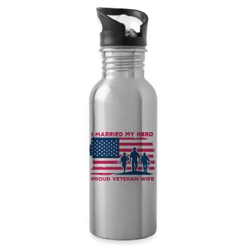 Ich heiratete meinen Helden stolzen Veteranen Frau - Trinkflasche mit integriertem Trinkhalm - Lightsilver - Rechts