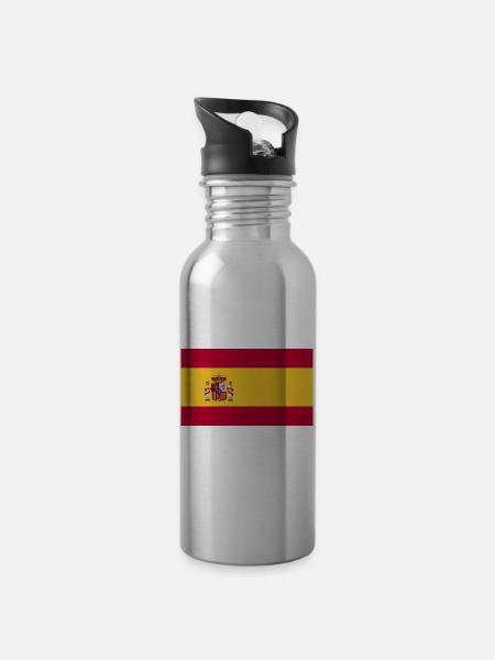 Spanien National Flagge - Trinkflasche mit integriertem Trinkhalm - Lightsilver