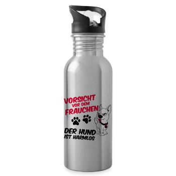 Vorsicht vor dem Frauchen - der Hund ist harmlos - Trinkflasche mit integriertem Trinkhalm - Lightsilver - Rechts