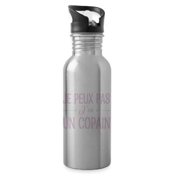 Je peux pas j'ai un copain. cadeau copain, copine. - Gourde avec paille intégrée - argent clair - Droite