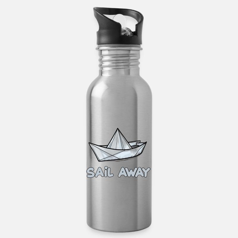 Papierschiff Papierboot Papierschiffchen - Trinkflasche mit integriertem Trinkhalm - Lightsilver