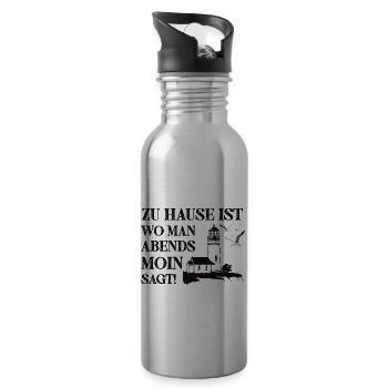 Zu Hause ist wo man Abends Moin Sagt - Trinkflasche mit integriertem Trinkhalm - Lightsilver - Rechts