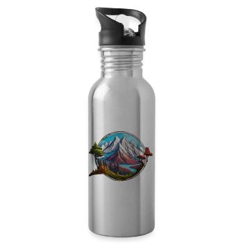 Berg / Alpen / Gipfel / Natur / Wald / Gestein - Trinkflasche mit integriertem Trinkhalm - Lightsilver - Rechts