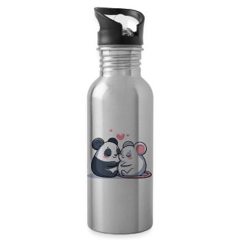 Câlin Panda Et Souris Amoureux - Gourde avec paille intégrée - argent clair - Droite