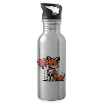 Fuchs Fox Herzchen Herz Süß Geschenk für Frauen - Trinkflasche mit integriertem Trinkhalm - Lightsilver - Rechts