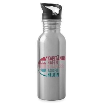 Kapitänin Hafen Kompass Anker Retro Seglerin - Trinkflasche mit integriertem Trinkhalm - Lightsilver - Rechts