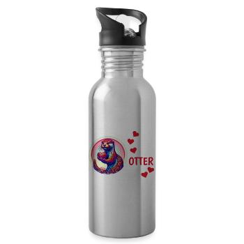 Otter Half Love Gift - Water bottle with straw - silver - Right
