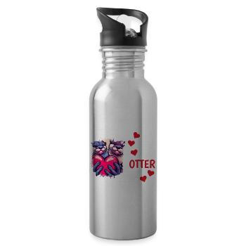 Otter Half Love Gift - Water bottle with straw - silver - Right