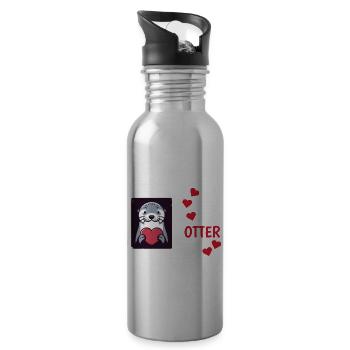 Otter Half Love Gift - Water bottle with straw - silver - Right