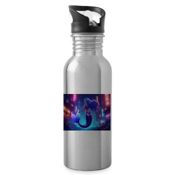 Cyber Mermaid – Neon Ocean Queen - Trinkflasche mit integriertem Trinkhalm - Lightsilver - Rechts