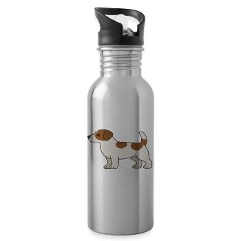 Beagle Cartoon Dog White Brown - Water bottle with straw - silver - Right