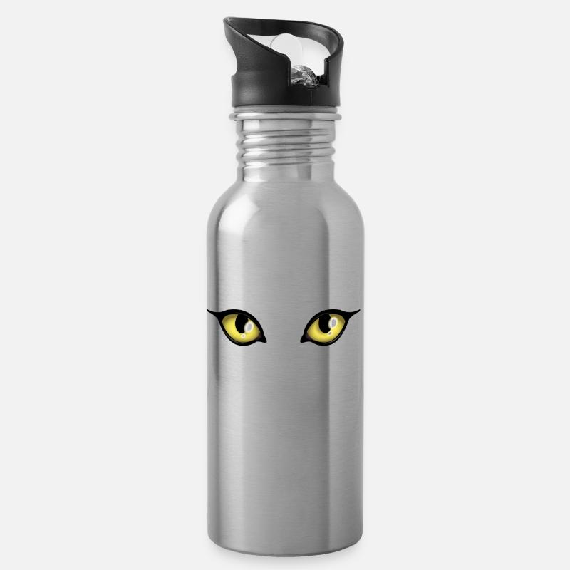 Katzenaugen - Trinkflasche mit integriertem Trinkhalm - Lightsilver