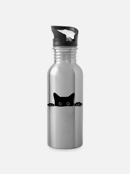 Katze - Trinkflasche mit integriertem Trinkhalm - Lightsilver