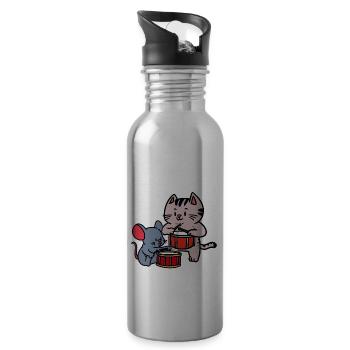 Musicians Mouse Drummer Kids Toddler Cat - Water bottle with straw - silver - Right