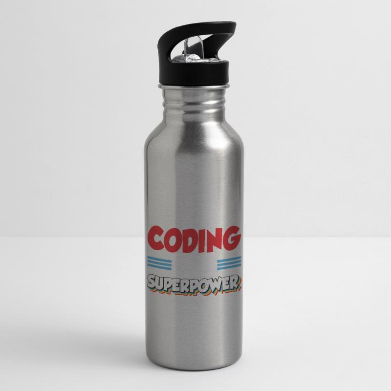 Coding Is My Superpower Programming Coder Computer Trinkflasche mit integriertem Trinkhalm