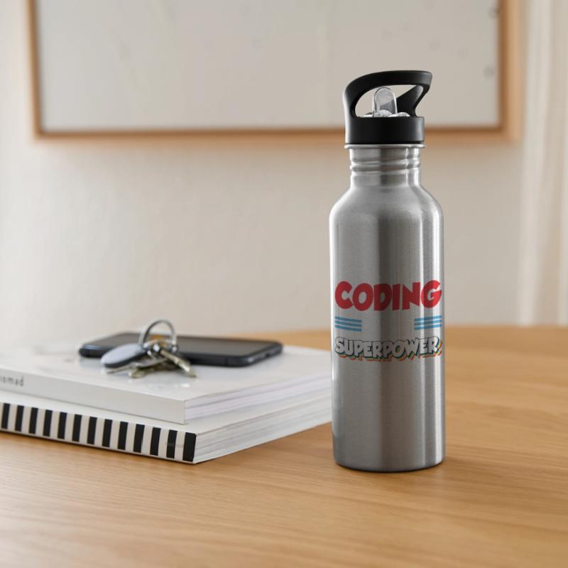 Coding Is My Superpower Programming Coder Computer Trinkflasche mit integriertem Trinkhalm