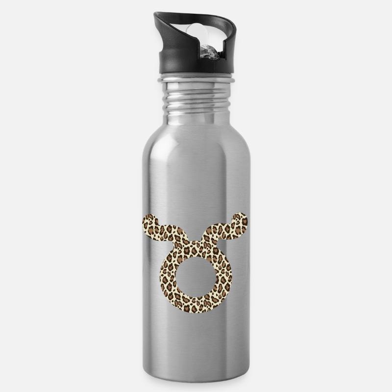 Sternzeichen Stier - Trinkflasche mit integriertem Trinkhalm - Lightsilver