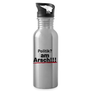 Politik am Arsch - Trinkflasche mit integriertem Trinkhalm - Lightsilver - Rechts
