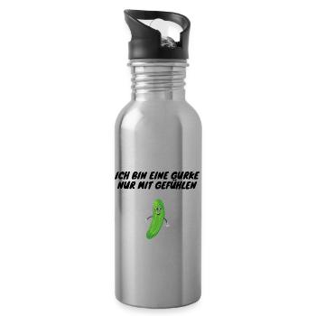 Ich bin eine Gurke nur mit Gefühlen - Trinkflasche mit integriertem Trinkhalm - Lightsilver - Rechts