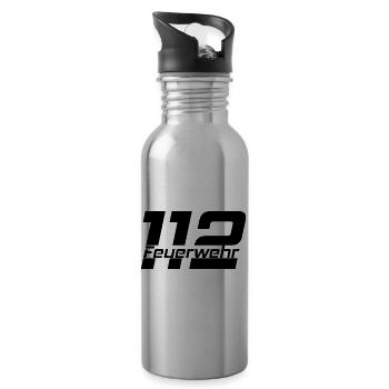 Feuerwehr Schriftzug 112 Schwarz - Trinkflasche mit integriertem Trinkhalm - Lightsilver - Rechts