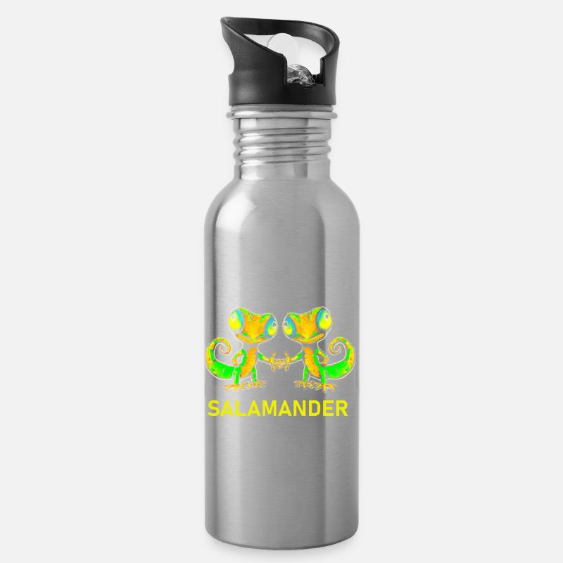 Salamander Gecko Freunde - Trinkflasche mit integriertem Trinkhalm - Lightsilver
