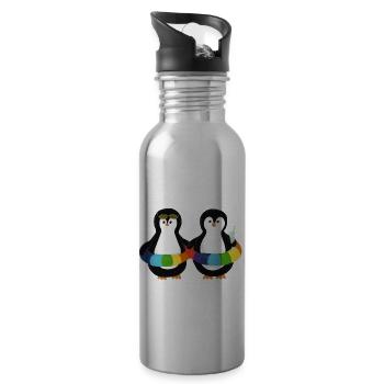 Pinguine im Schwimmring - Trinkflasche mit integriertem Trinkhalm - Lightsilver - Rechts