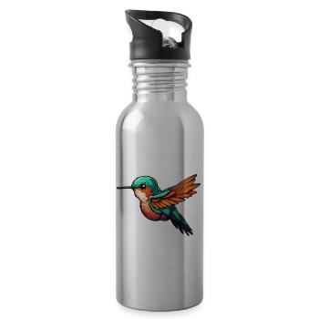 Hummingbird / Bird / Animal / Flying / Wings / Feathers - Water bottle with straw - silver - Right
