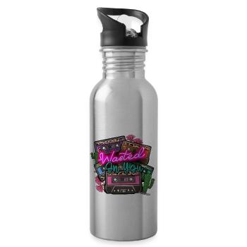Kassetten retro style - buntes vintage Motiv - Trinkflasche mit integriertem Trinkhalm - Lightsilver - Rechts