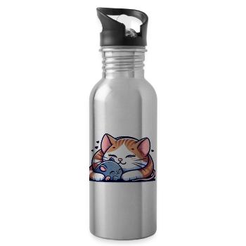 Câlin Chat Et Souris Amoureux - Gourde avec paille intégrée - argent clair - Droite