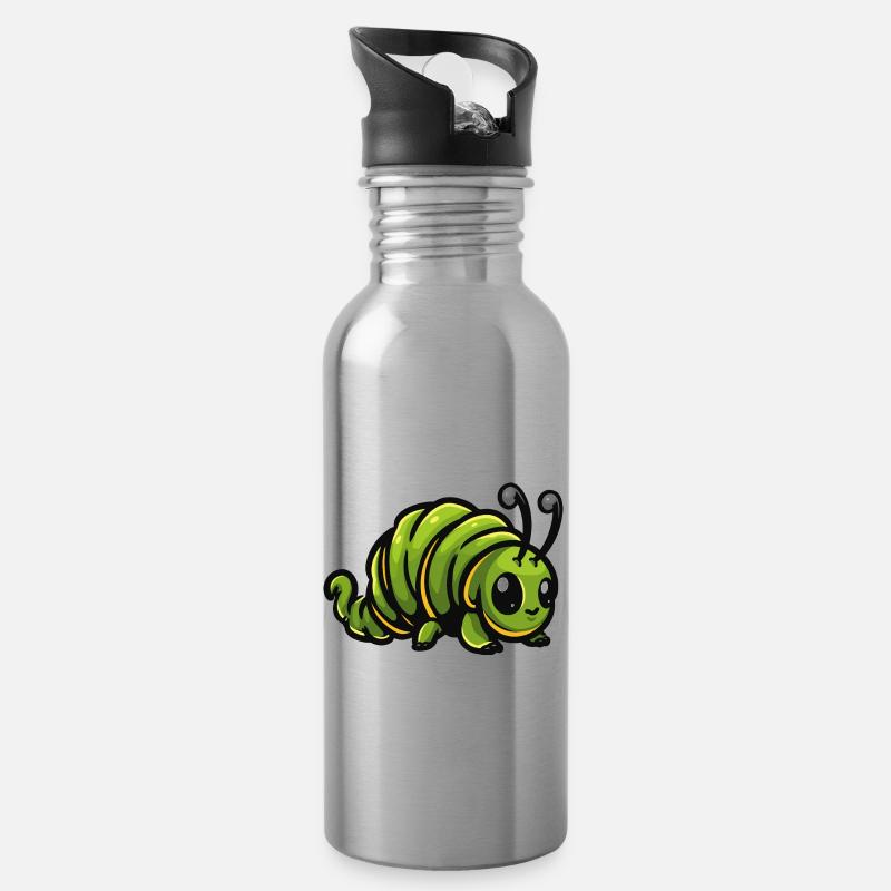 Wurm Comic - Trinkflasche mit integriertem Trinkhalm - Lightsilver