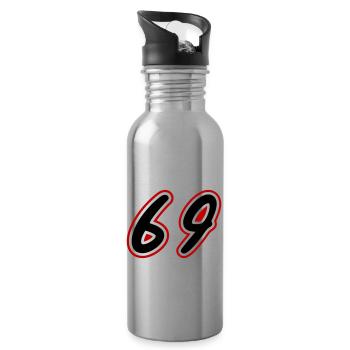 69 Zahl Symbol - Trinkflasche mit integriertem Trinkhalm - Lightsilver - Rechts