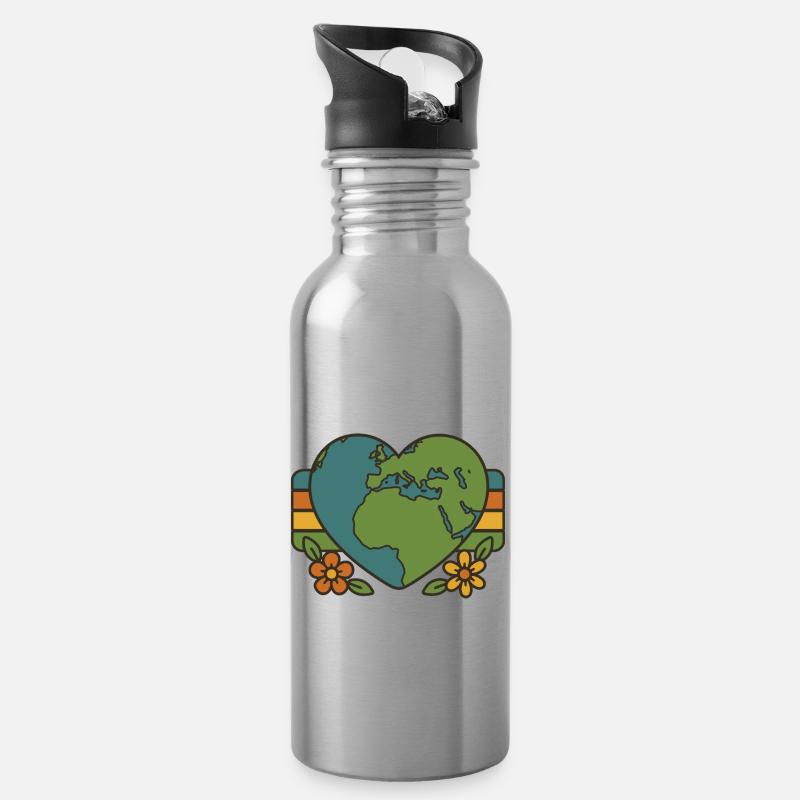 Herz Planet - Trinkflasche mit integriertem Trinkhalm - Lightsilver