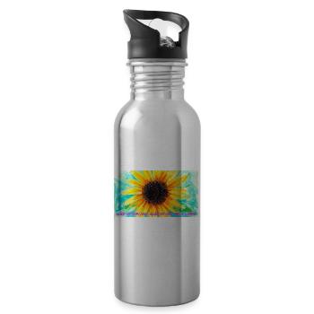 Sonnenblume Farbrausch Kunst - Trinkflasche mit integriertem Trinkhalm - Lightsilver - Rechts