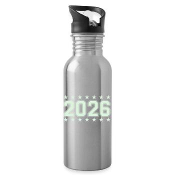 2026 Retro Block Font with Stars - Water bottle with straw - silver - Right