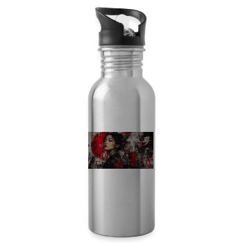 Asia Punk Art Geisha Grunge Portrait Street Art - Trinkflasche mit integriertem Trinkhalm - Lightsilver - Rechts