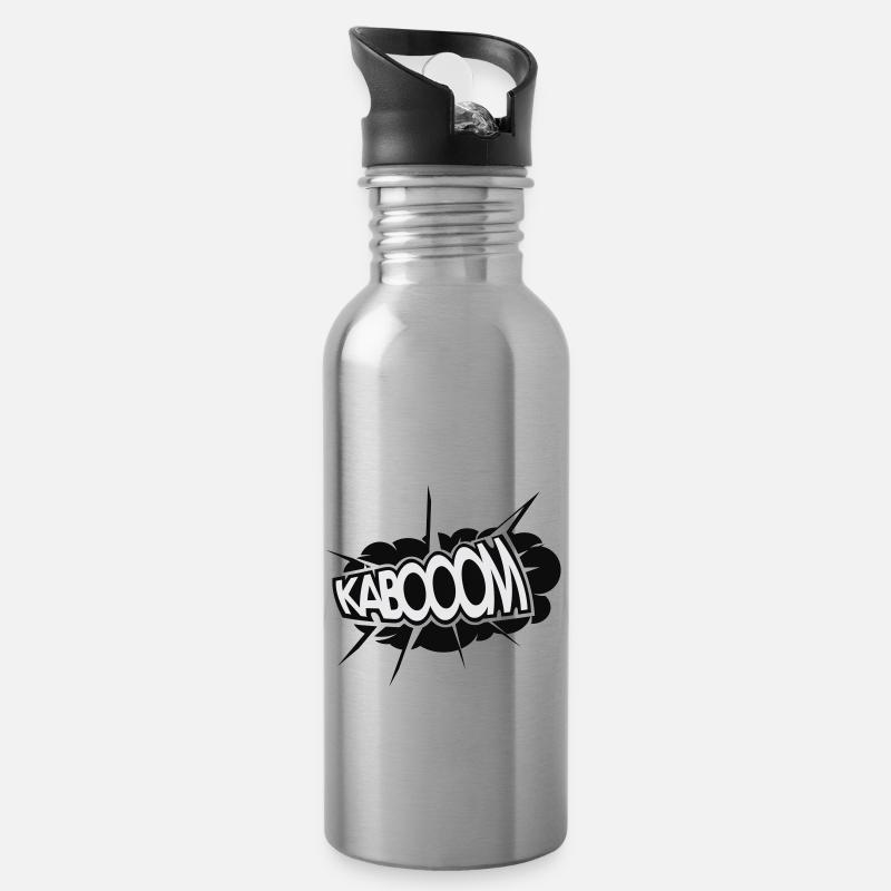 Comic Language KABOOOM (explosion) - Water bottle with straw - silver