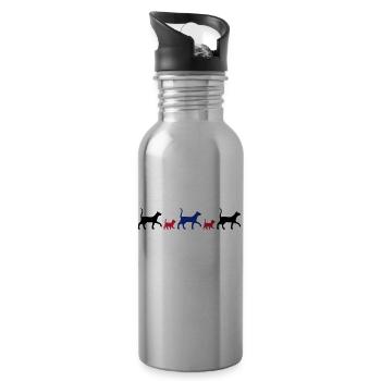 Große Katze und kleine Katze gehen - Trinkflasche mit integriertem Trinkhalm - Lightsilver - Rechts