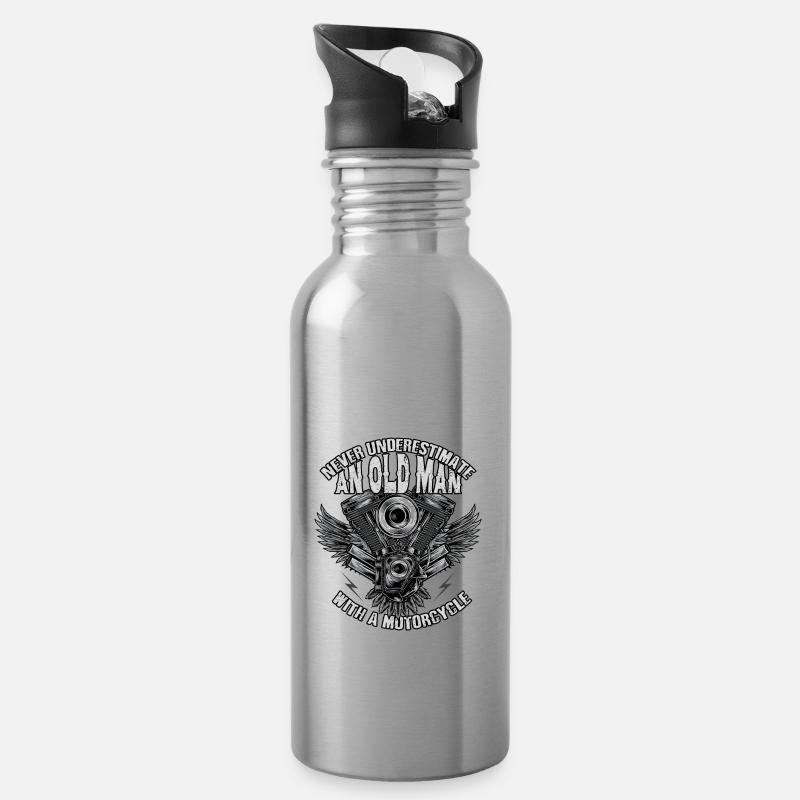 Never underestimate an old man with a motorcycle - Water bottle with straw - silver