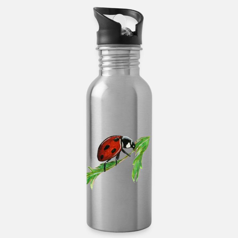 Marienkäfer - Trinkflasche mit integriertem Trinkhalm - Lightsilver
