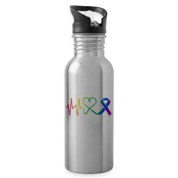 Live Love Hope Cancer Awareness Colorful Symbols - Water bottle with straw - silver - Right