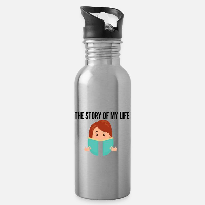 Die Lebensgeschichte eines Buchliebhaber - Trinkflasche mit integriertem Trinkhalm - Lightsilver