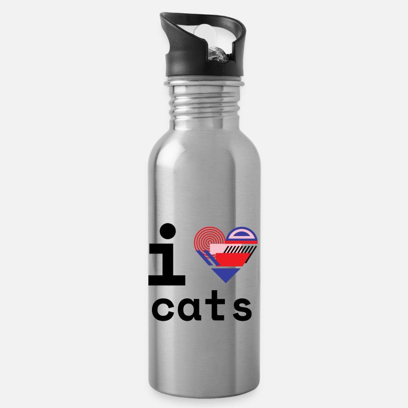 J’adore les chats! - Gourde avec paille intégrée - argent clair
