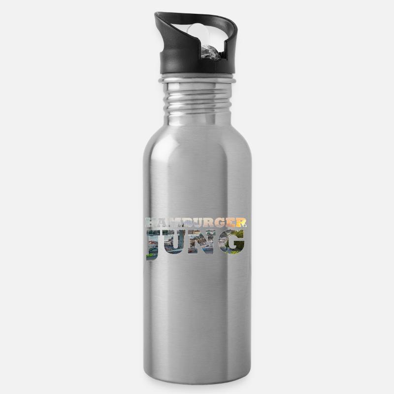 HamburgerJung - Trinkflasche mit integriertem Trinkhalm - Lightsilver