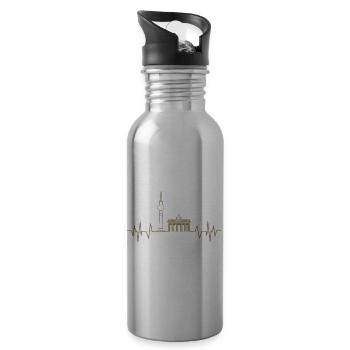 Berlin Heartbeat Design TV Tower and - Water bottle with straw - silver - Right