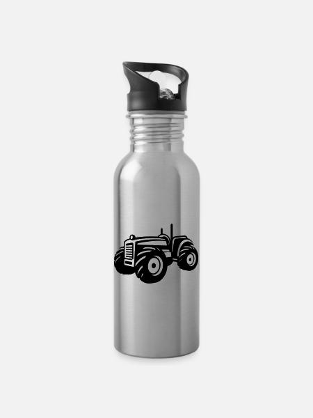 Tractor Vehicle - Water bottle with straw - silver