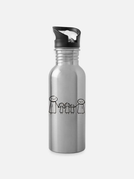 Familie Hand in Hand - Trinkflasche mit integriertem Trinkhalm - Lightsilver
