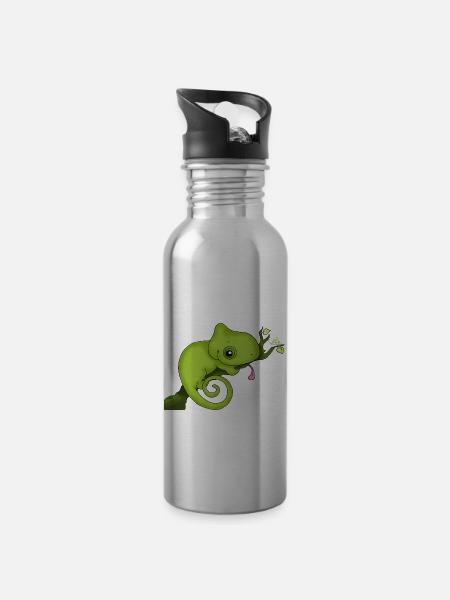 Charming Chamäleon - Trinkflasche mit integriertem Trinkhalm - Lightsilver