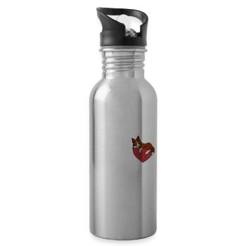 Border Collie Coeur - Rouge - Gourde avec paille intégrée - argent clair - Droite