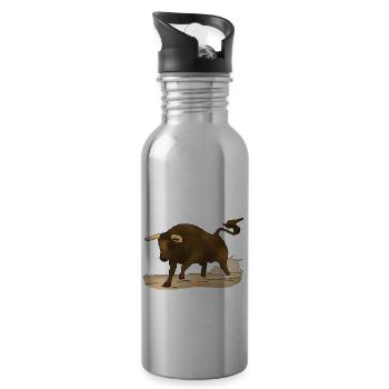Stier, Bulle - Trinkflasche mit integriertem Trinkhalm - Lightsilver - Rechts